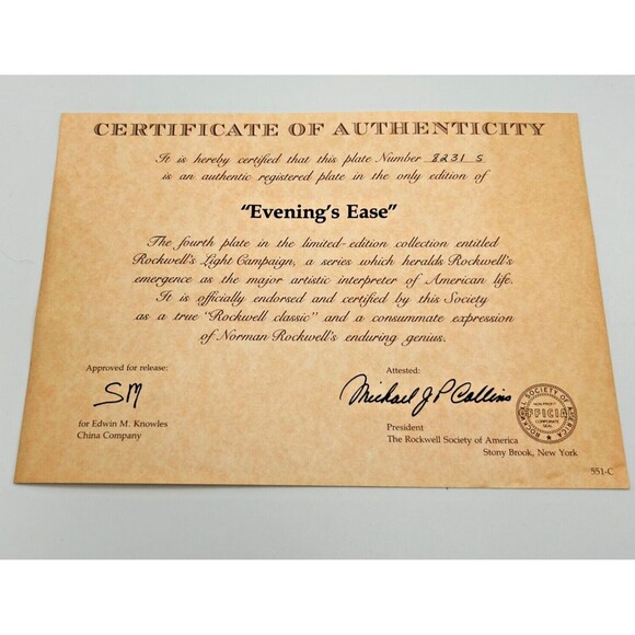 VINTAGE Knowles Norman Rockwell “Evening’s Ease” 8" Wall Plate 1985 w/ Box & COA - Picture 5 of 11